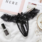 Mei Nell Women T Panties Lace Hollow Nylon Black All yards
