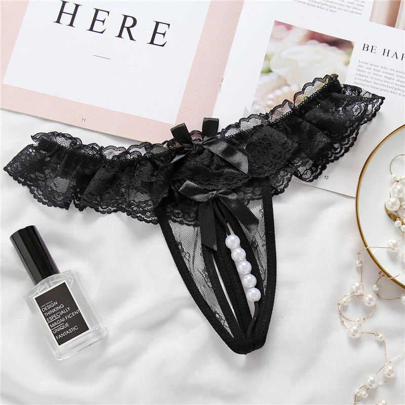 Mei Nell Women T Panties Lace Hollow Nylon Black All yards