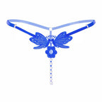 Women Lace Thong Low Waist Adjustable Nylon Blue All yards