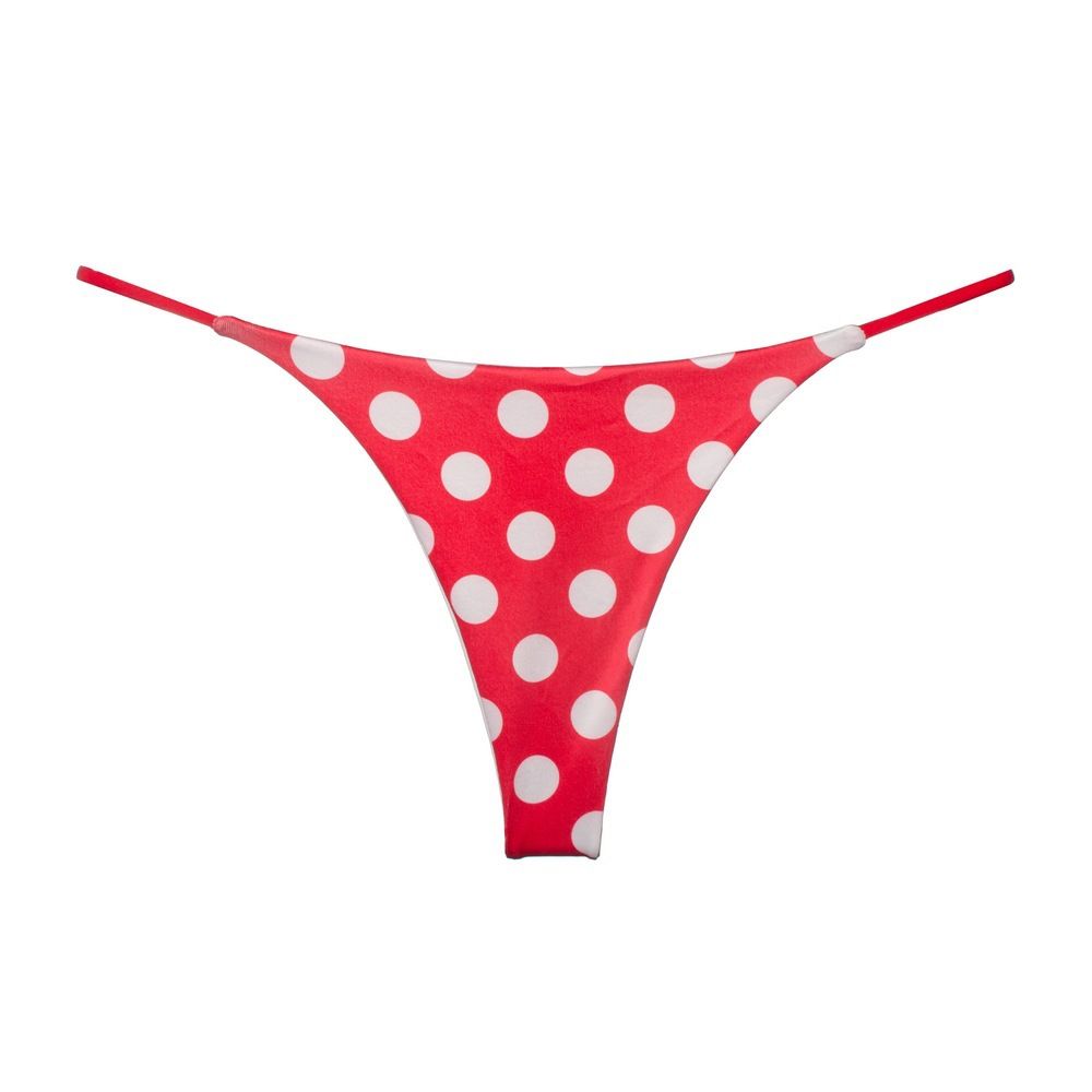 Women Milk Silk Low Waist Bikini Thong Red White Dot Size: L; Recommended weight (kg): 54 - 61; Waist (cm): 70 - 76; Hip (cm): 90 - 94; Suitable fit: slightly full build Main image