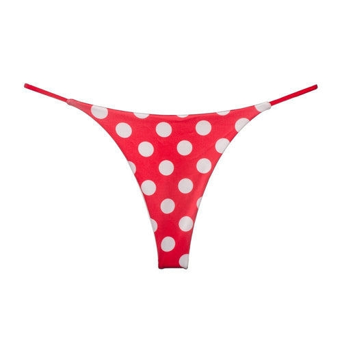 Women Milk Silk Low Waist Bikini Thong Red White Dot Size: L; Recommended weight (kg): 54 - 61; Waist (cm): 70 - 76; Hip (cm): 90 - 94; Suitable fit: slightly full build
