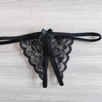 Yunfangyan Lace T Panties Bow Crotch Free Nylon Black [single bow]] Average size [40.00 kg-60.00 kg] without packaging