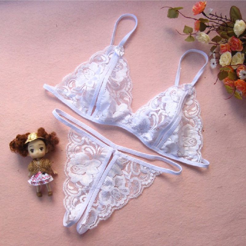 Yunfangyan Lace T Panties Bow Crotch Free Nylon White [bra + underwear]] Average size [40.00 kg-60.00 kg] Main image