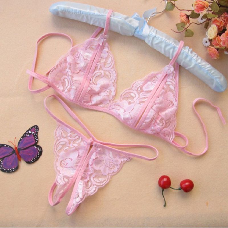Yunfangyan Lace T Panties Bow Crotch Free Nylon Pink [bra + panties]] Average size [40.00 kg-60.00 kg] without packaging
