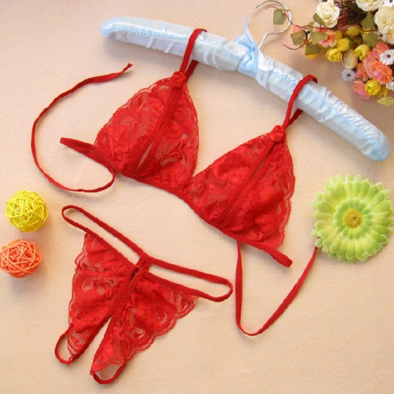 Yunfangyan Lace T Panties Bow Crotch Free Nylon Red [bra + underwear]] Average size [40.00 kg-60.00 kg] without packaging