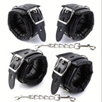 Padded Faux Leather Sex Cuffs, BDSM Bondage Restraints Toys Bondage Handcuffs and Ankle Cuffs for Sex(Handcuffs and Ankle Cuffs Set, Black)