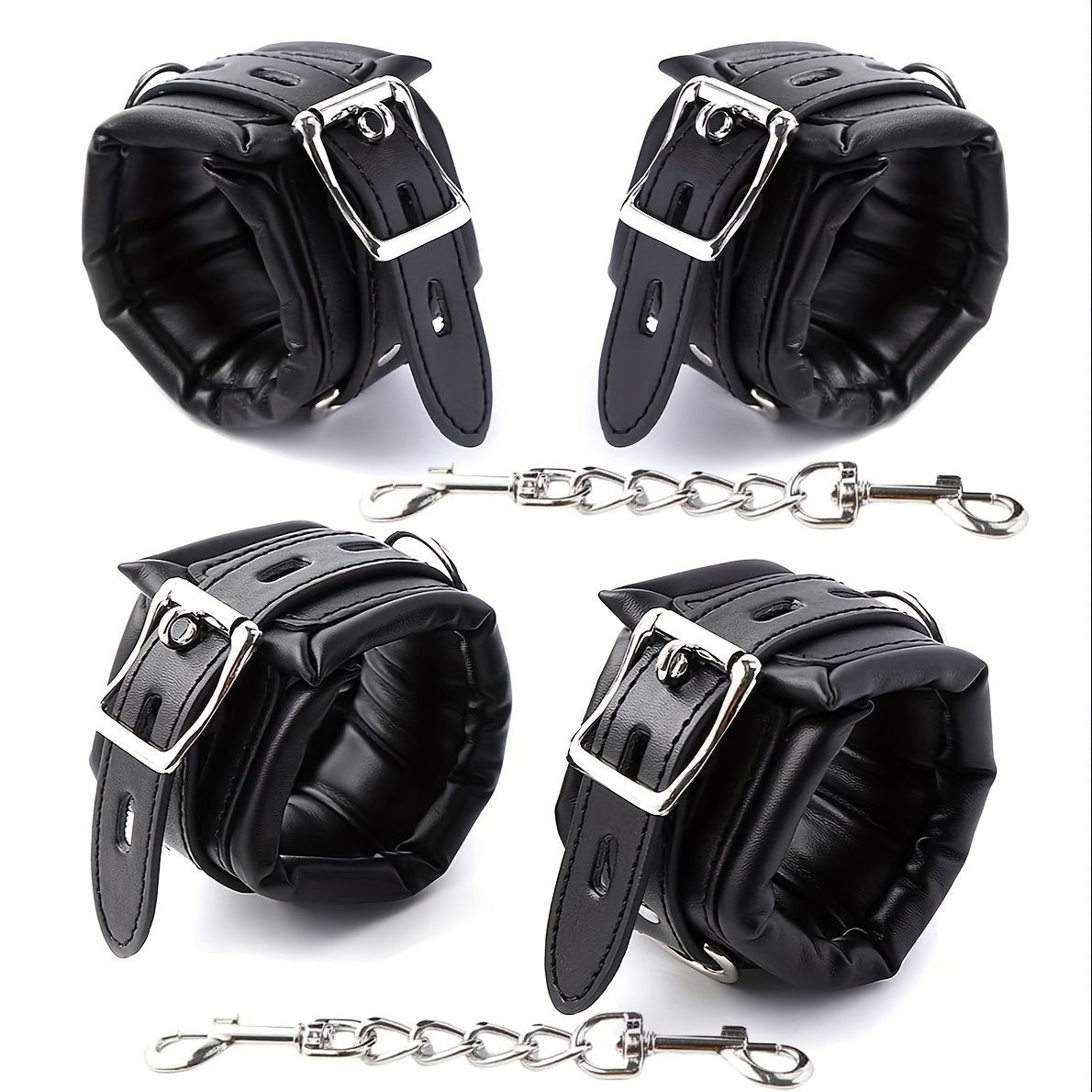 Padded Faux Leather Sex Cuffs, BDSM Bondage Restraints Toys Bondage Handcuffs and Ankle Cuffs for Sex(Handcuffs and Ankle Cuffs Set, Black)