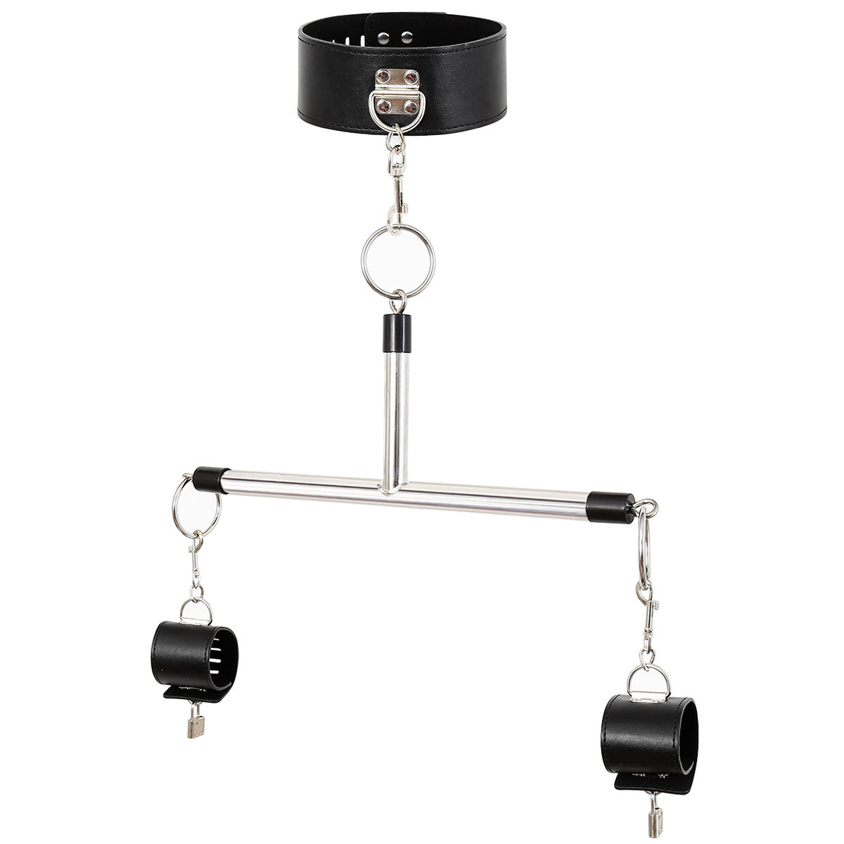 Adjustable PU Leather Collar & Locking Handcuff Spreader Bar Set - Adult Novelty Restraint(black) Main image