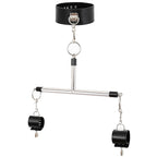 Adjustable PU Leather Collar & Locking Handcuff Spreader Bar Set - Adult Novelty Restraint(black)