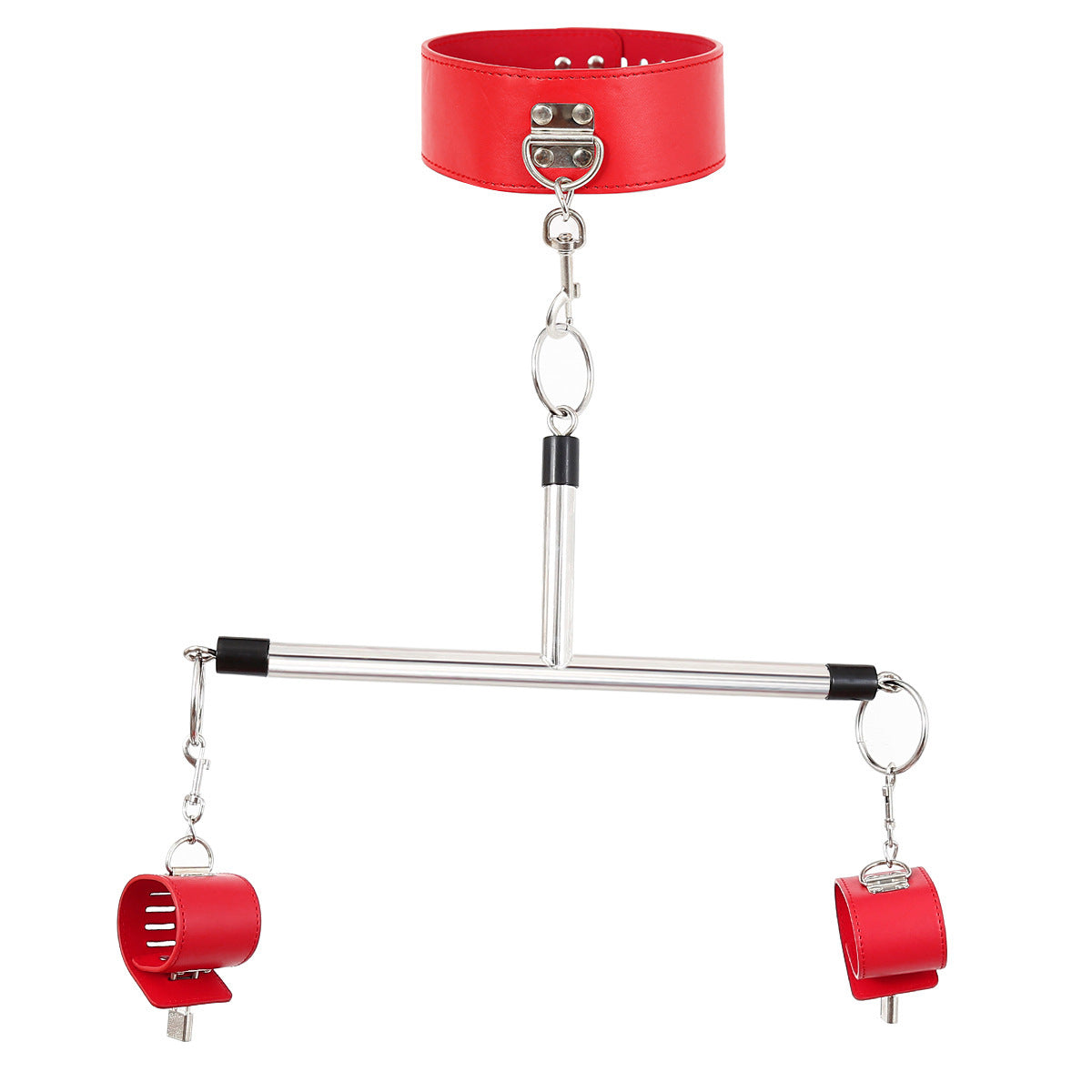 Adjustable PU Leather Collar & Locking Handcuff Spreader Bar Set - Adult Novelty Restraint(red) Main image