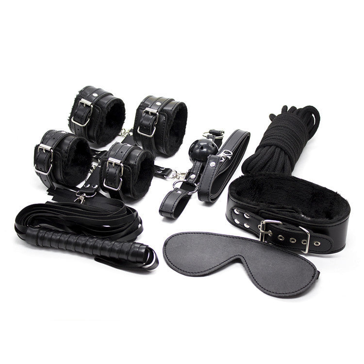 10-Piece Plush Lined Adjustable Restraint Kit with Rope & Accessories for Couples(Black) Main image