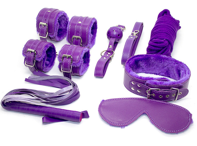 10-Piece Plush Lined Adjustable Restraint Kit with Rope & Accessories for Couples(Purple) Main image