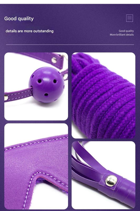 Elosung  Plush Lined Adjustable Bondage Restraint Kit With Rope & Accessories For Couples Purple Elosung