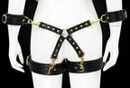 Adjustable PU Leather X-Harness Restraint Set with Cuffs - Playful Bondage Accessory(Black)