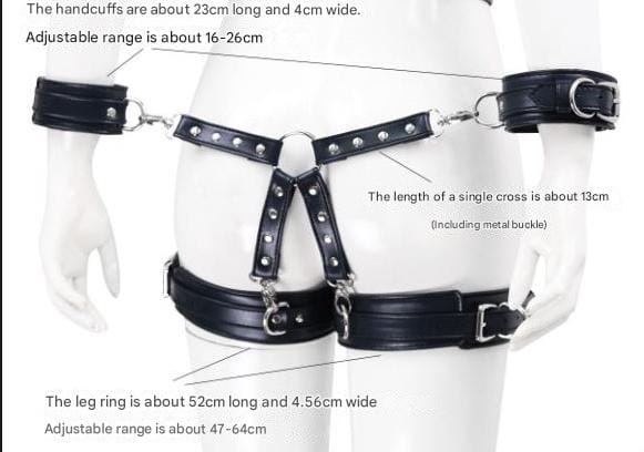 Elosung Adjustable PU Leather X Harness Restraint Set With Cuffs Red Secondary image