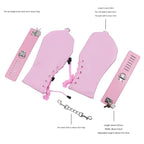 PU Leather Padded Bondage Mitts with Locking Straps & Connecting Chain - Playful Adult Set(Pink)