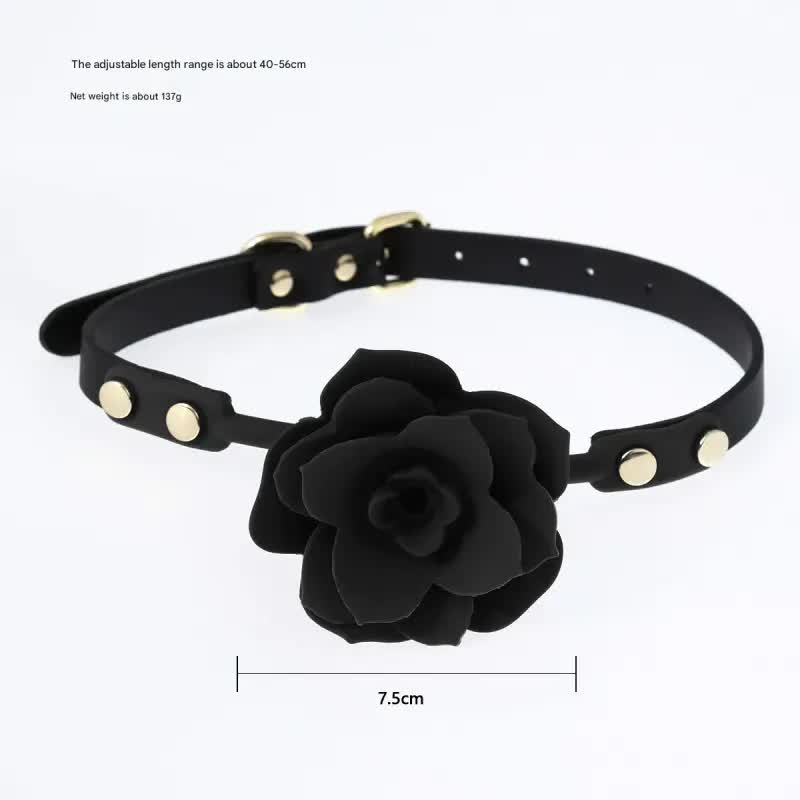 Silicone Rose Ball Gag with Adjustable PU Leather Strap - Playful Adult Novelty(black) Main image