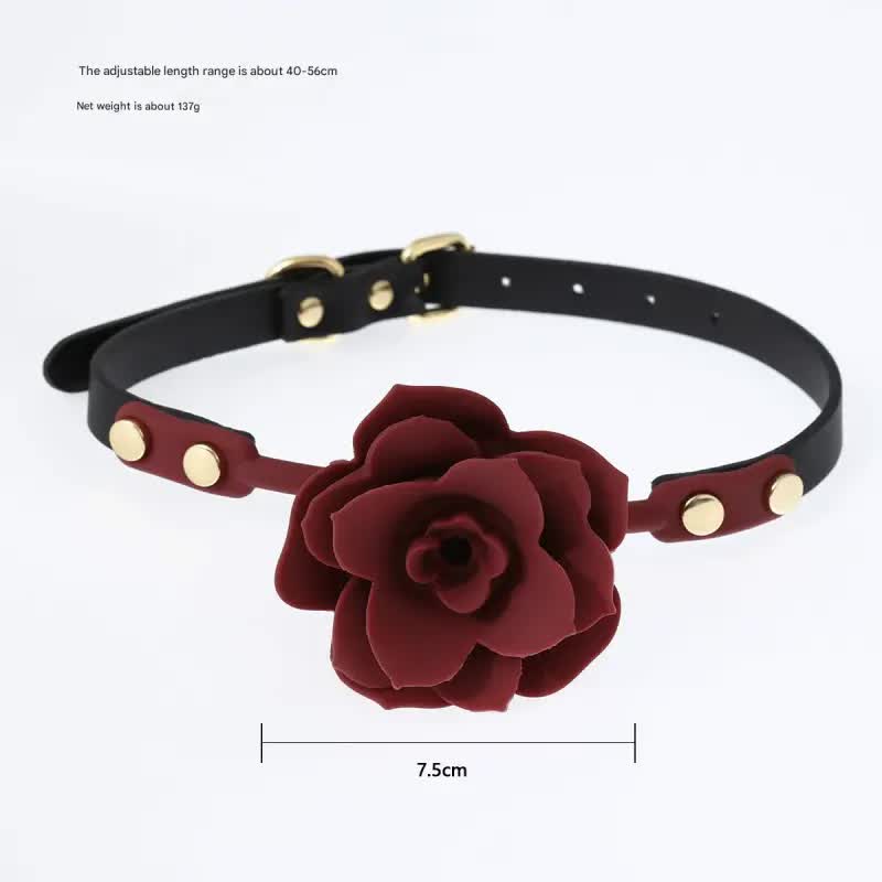 Silicone Rose Ball Gag with Adjustable PU Leather Strap - Playful Adult Novelty(red) Main image