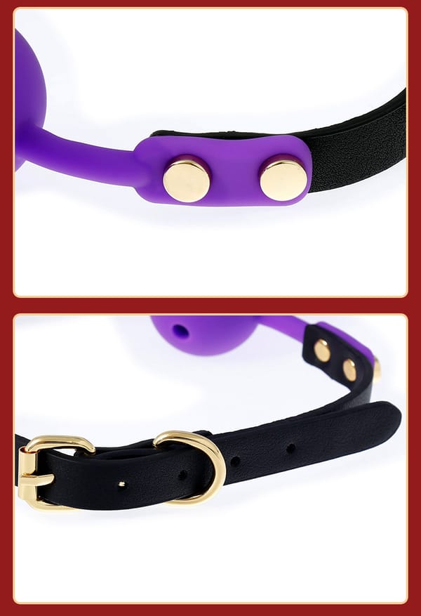 Elosung Silicone Rose Ball Gag With Adjustable PU Leather Strap Purple Secondary image
