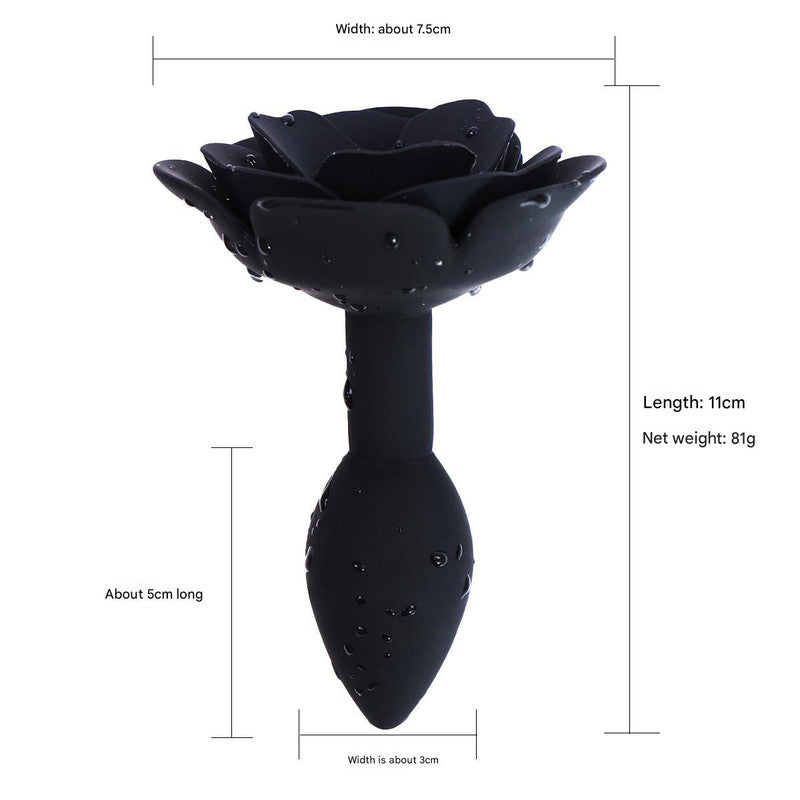 Elegant Rose Silicone Anal Plug - Smooth Tapered Design for Comfortable Play(black) Main image