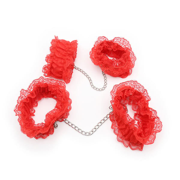 Elosung Lace & Feather Playful Lingerie Accessory Set Red Secondary image