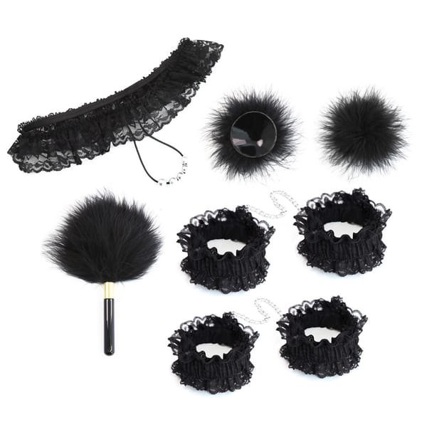 Elosung Lace & Feather Playful Lingerie Accessory Set Red Elosung