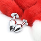 Elosung Extra Long Faux Fur Tail With Metal Anal Plug White & Red Large Elosung