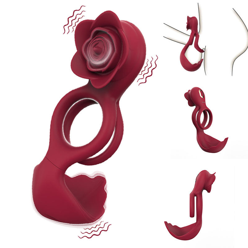 Red Romantic Rose Dual Motor Vibrating Couples Pleasure Ring - Rechargeable Silicone Enhancer Main image