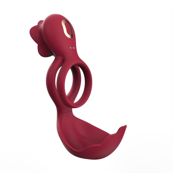 Elosung Dual Motor Rechargeable Couples Vibrating Ring Silicone Red Elosung