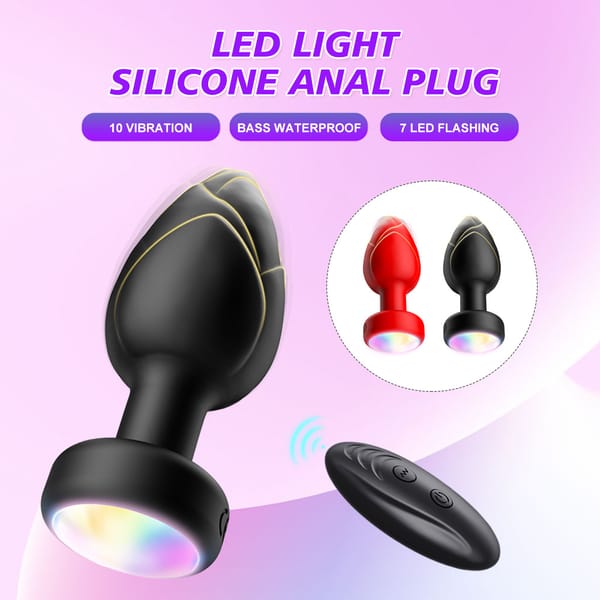 Elosung LED Vibrating Anal Plug With Wireless Remote Silicone Red Elosung