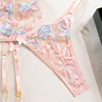 Elosung  Elegant Floral Embroidered Sheer Lingerie Set Pink Elosung