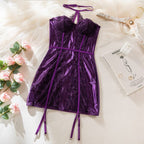 Elosung Seductive Purple Lace & Satin Corset Lingerie Dress Elosung