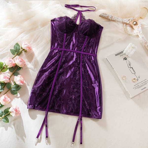 Elosung Seductive Purple Lace & Satin Corset Lingerie Dress Elosung