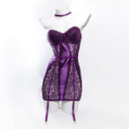 Elosung Seductive Purple Lace & Satin Corset Lingerie Dress Elosung