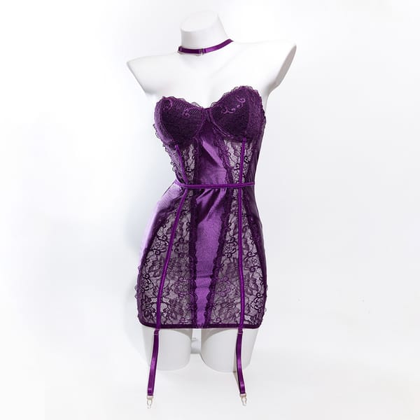 Elosung Seductive Purple Lace & Satin Corset Lingerie Dress Elosung