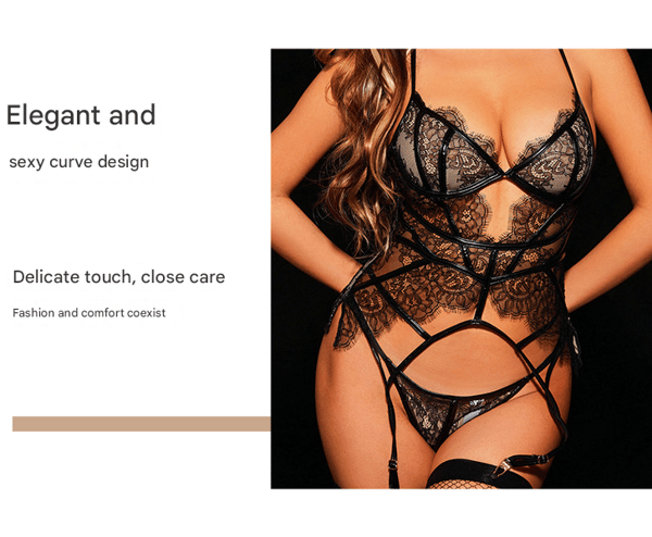 Elosung Black Angel Luxe Sheer Lace Lingerie Set Elosung