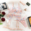 L Pink Sexy Sheer Floral Embroidery Lingerie Set - Open-Butt Shapewear Five-Piece Set