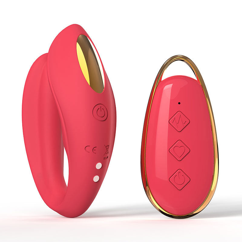 Red BlissLink U-Shaped Wearable Couple's Vibrator with Remote - 12 Modes for Shared Intimacy & Solo Fun Main image