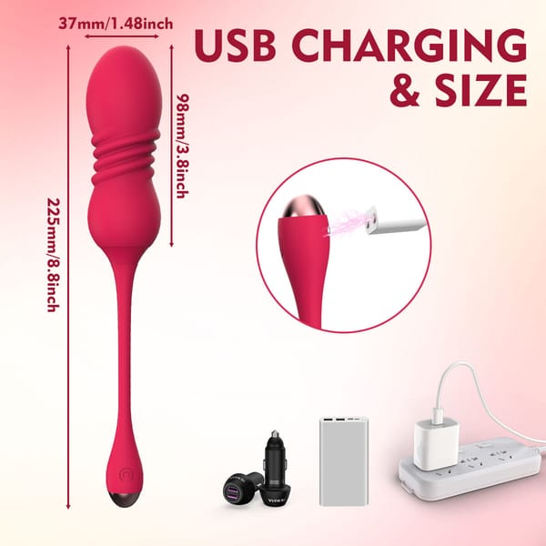 Elosung ThrustWave Remote Control Vibrating & Telescopic Pleasure Egg Red Elosung