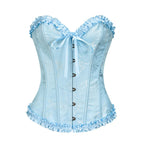 L Blue Women's Floral Lace Overbust Corset - Waist Cincher Bustier Top for Shapewear & Costume