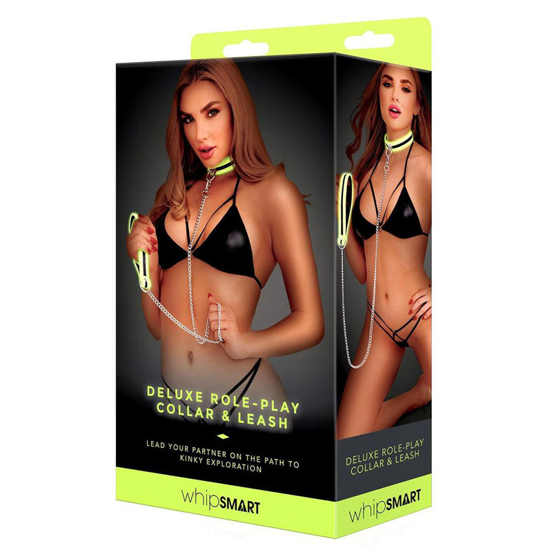 WhipSmart Glow Deluxe Role-Play Collar & Leash Glow in the Dark Restraints WhipSmart