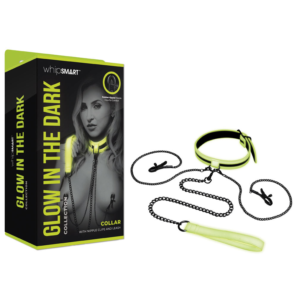 WhipSmart Glow In The Dark Collar With Nipple Clips & Leash Glow in Dark Restraint WhipSmart Main image