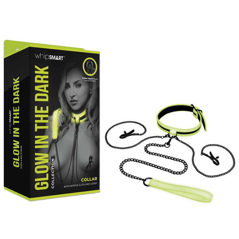 WhipSmart Glow In The Dark Collar With Nipple Clips & Leash Glow in Dark Restraint