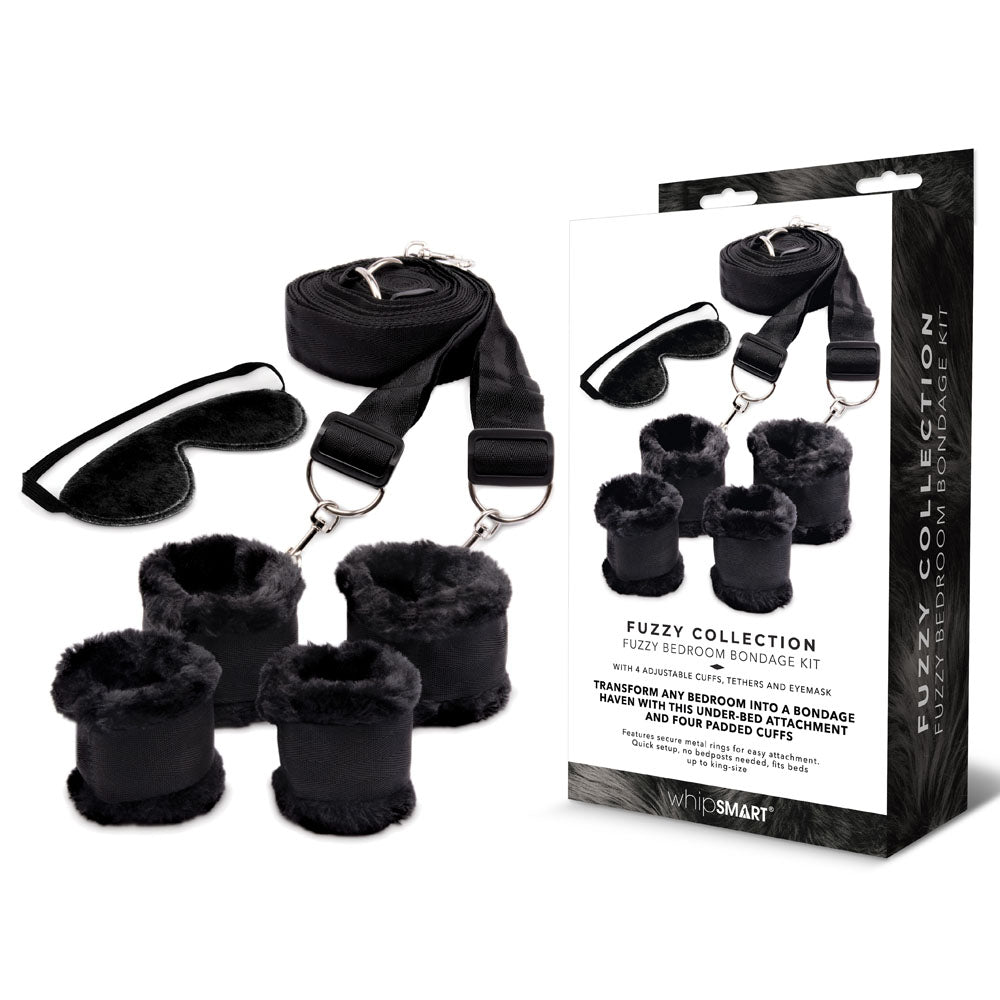 WhipSmart Fuzzy Bedroom Bondage Kit Black Under Bed Restraint Set WhipSmart