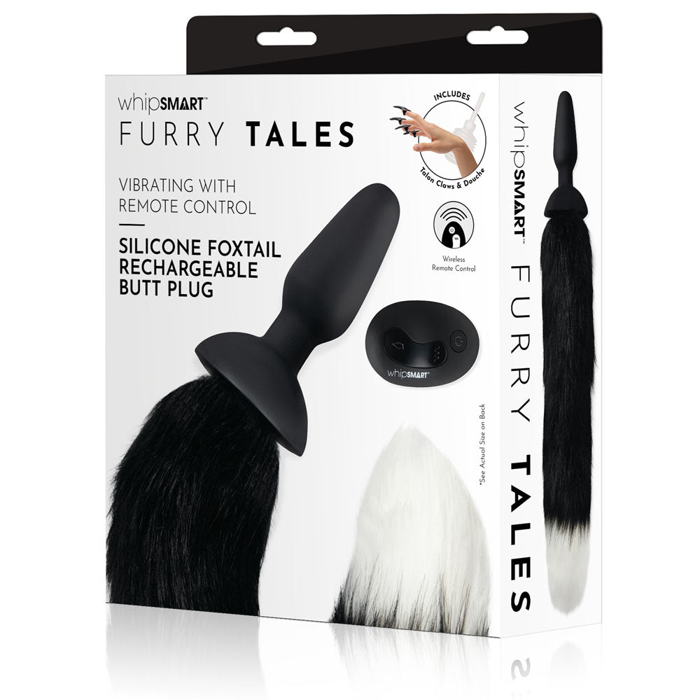 WhipSmart Furry Tales Silicone Foxtail Rechargeable Vibrating Butt Plug With Black Fox Tail & Remote Control WhipSmart