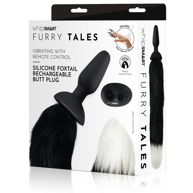 WhipSmart Furry Tales Silicone Foxtail Rechargeable Vibrating Butt Plug With Black Fox Tail & Remote Control