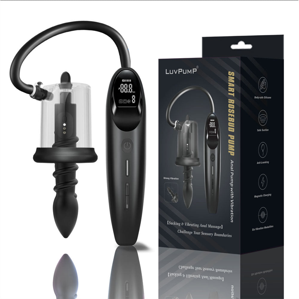 LuvPump RosCup Pro Smart Rosebud Pump Black USB Rechargeable Anal Pump With Vibrating Probe LuvPump