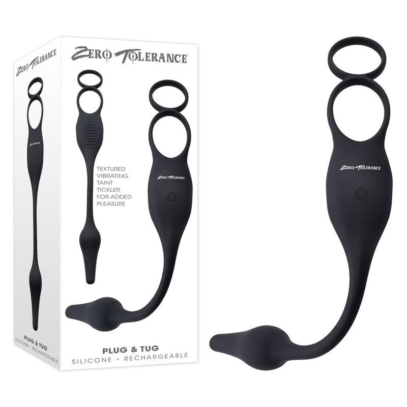 Zero Tolerance PLUG & TUG USB Rechargeable Vibrating Cock Ring With Anal Plug Black