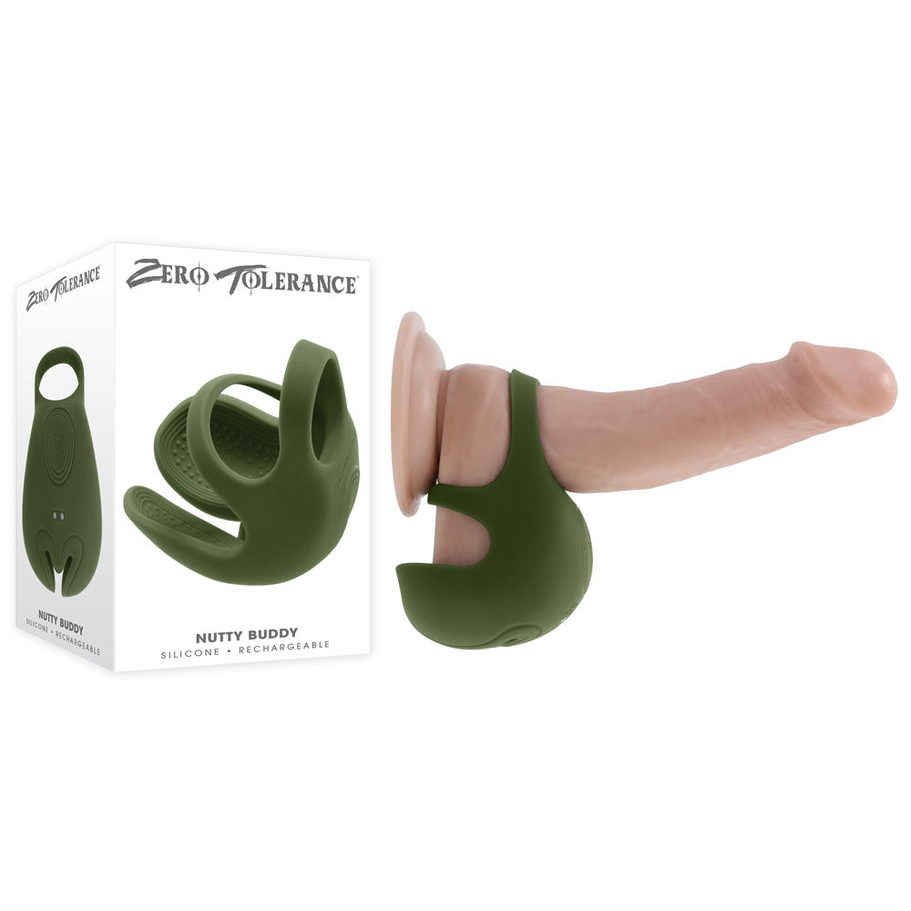 Zero Tolerance NUTTY BUDDY USB Rechargeable Vibrating Cock & Balls Ring Olive Green Zero Tolerance Main image