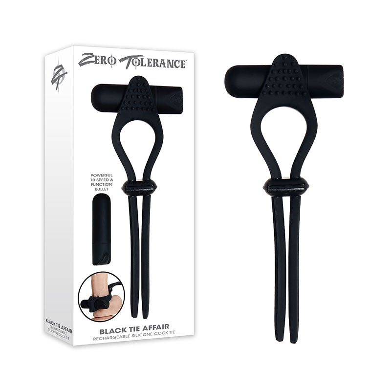 Zero Tolerance Black Tie Affair USB Rechargeable Vibrating Lasoo Cock Ring Zero Tolerance